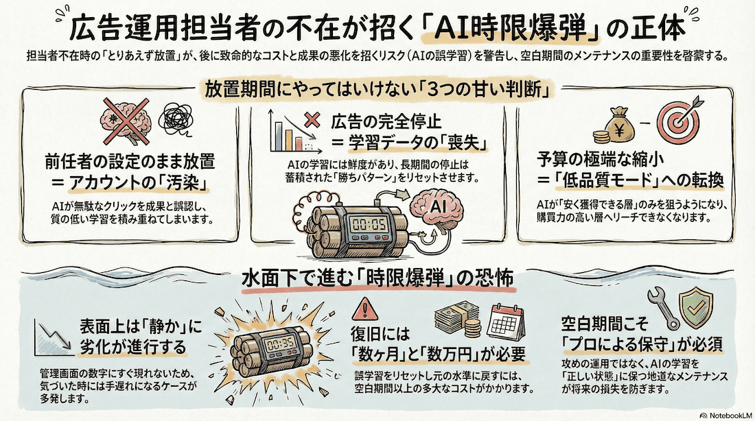 広告AI再学習の「時限爆弾」——「新しい人が入るまで、とりあえず…」は甘い